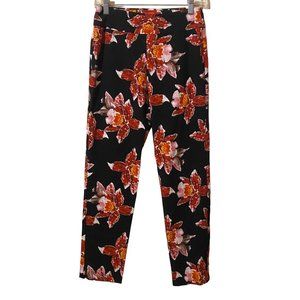Krazy Larry Women's Size 2 Black Red Pink White Floral Pants 27" x 29"